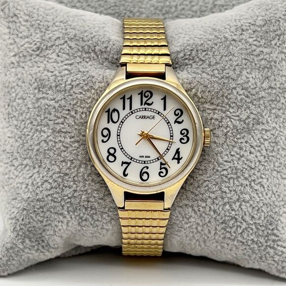 Timex Carriage Carolyn Watch Gold-Tone Stainless Steel Expansion Band 30mm Round - Picture 1 of 9